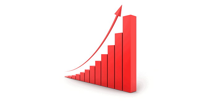 solution-sanctions-efficiency A 3D bar graph with ascending bars with an arrow pointing diagonally upwards